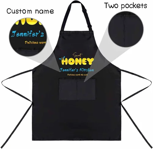 Vista 3 de Magimagine Delantal personalizado para mujeres y hombres – Delantal familiar personalizado con texto de dos bolsillos personalizado miel delantal