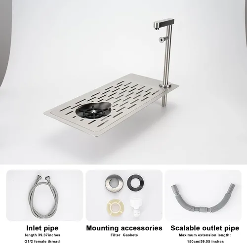 Vista 7 de Enjuagadora de jarra, enjuague de vidrio de acero inoxidable para encimera, fregadero automático con rociador lateral, grifo, bandeja de goteo