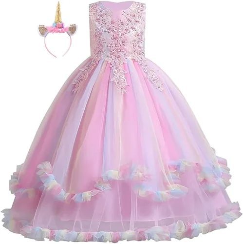 Vista 50 de Vestido de tul de unicornio arcoíris para niñas, vestido de princesa para cumpleaños, Halloween, Navidad, concurso de baile, fiesta de baile