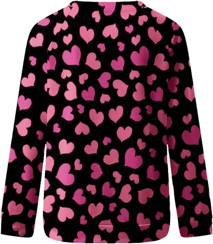 Vista 5 de Sudaderas de San Valentín para mujer, de manga larga, cuello redondo, estampado de corazón, estampado de moda, para el día de San Valentín