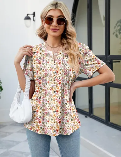 Vista 6 de LUYAA Blusas casuales de manga larga para mujer, túnica elegante, cuello en V, botones, ropa de oficina, otoño e invierno
