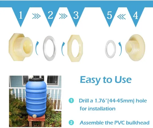 Vista 3 de Quickun Adaptador de conector de tanque de agua de mamparo ABS de 1 pulgada con enchufes a granel de tubería (juego de 2)