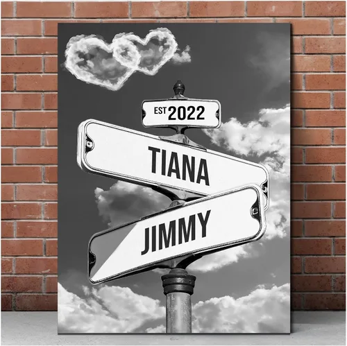 Vista 15 de Letrero de calle vintage de lienzo personalizado para parejas, nombre personalizado y fecha, impresión de lienzo de letrero de calle vintage