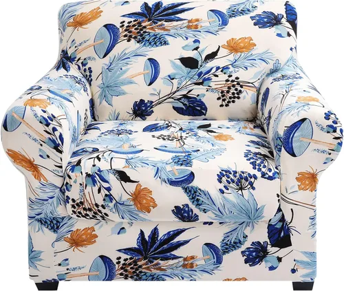 Vista 29 de hyha Funda para sofá, fundas para sofá biplaza, diseño floral, elásticas, estampadas, 3 piezas, fundas para sofá de 2 cojines separados, protector