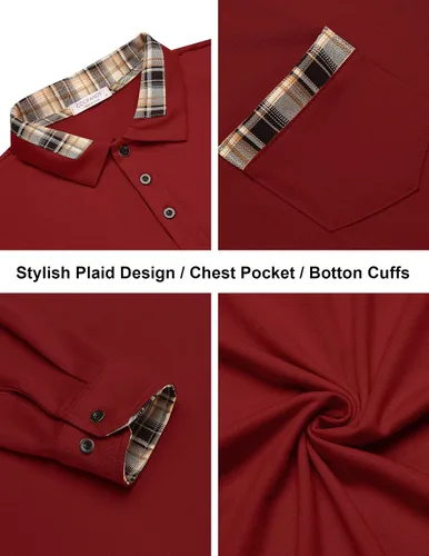 Vista 4 de Polera polo clásica Coofandy de hombre, con manga corta y cuello plisado