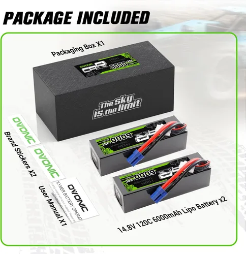 Vista 6 de OVONIC 4S Hard Case LiPo Batería 6000mAh 14.8V 120C RC Batería con conector EC5 (paquete de 2)