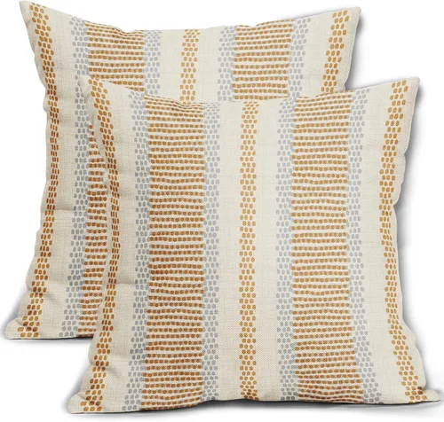 Vista 42 de Juego de 2 fundas de almohada negras y azules con rayas de puntos grises, decorativas para exteriores, estilo boho rústico, para sofá, cama, cojín