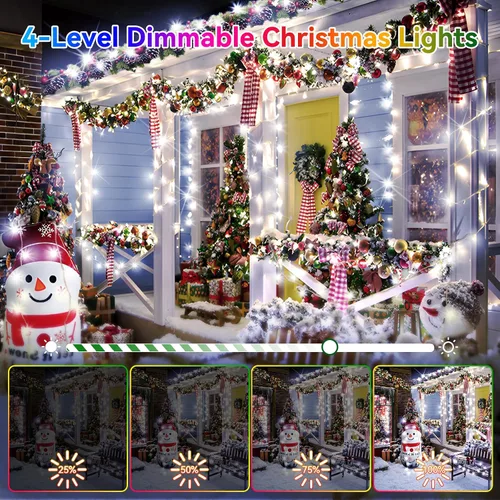 Vista 5 de Luces de Navidad para exteriores, 403 pies, 1000 luces LED, 8 modos y función de memoria con temporizador, luces de hadas parpadeantes, IP44, Blanco