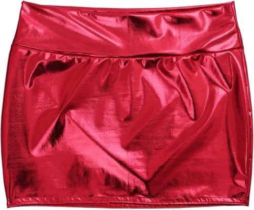 Vista 7 de renvena Minifaldas ajustadas de charol para mujer, para discoteca, fiesta, música, rave, baile, bodycon