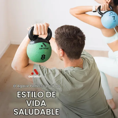 Vista 7 de Aeromat Elite Mini Kettlebells – Weighted Exercise Medicine Ball with Anti-Slip Grip & Wide Handle, Strength Training Kettlebell for Squats
