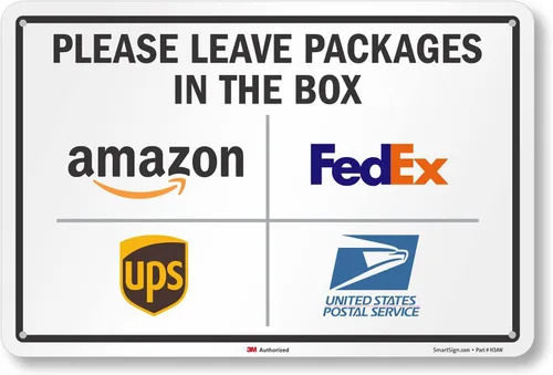 Vista 21 de SmartSign 7 x 10 pulgadas "Por favor, deje los paquetes en la caja - Amazon, FedEx, UPS, USPS" Letrero de instrucciones de entrega de metal