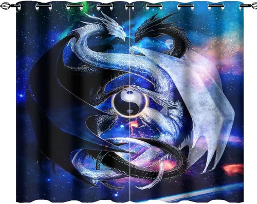 Vista 78 de Cortinas opacas de constelación para sala de estar, arte moderno abstracto, negro, galaxia, blanco, patrón de símbolo de constelación