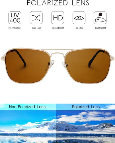 Vista 3 de The Fresh Gafas de sol polarizadas con marco de metal retro clásico, gafas de sol rectangulares