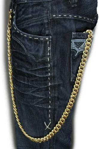 Vista 7 de Cartera para hombre, cadena de eslabones de metal dorado, 33 pulgadas de largo, joyería de moda, estilo punk, Oro