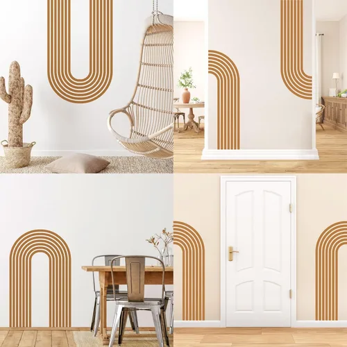 Vista 7 de Kazova - Calcomanía de arco de pared marrón - Grandes calcomanías modernas de estilo boho para cabecero, abstractas, retro, para despegar y pegar