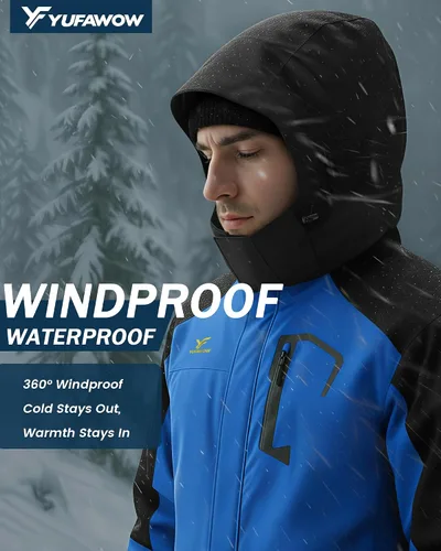 Vista 3 de Chaqueta de invierno para hombre, abrigo de trabajo, cortavientos impermeable, softshell pesado, térmica aislante, resistente al calor, para esquí