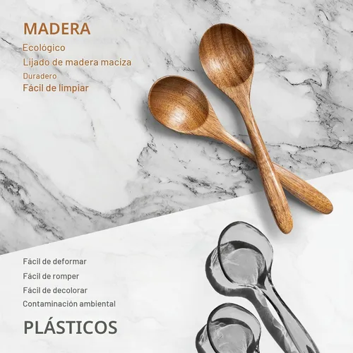 Vista 3 de 2 PCS Cucharas de Madera para Miel, Cucharas de Madera Pequeñas de 6.7 Pulgadas - Excelentes para Té, Café y Sopa, Pequeño Juego de Cucharas de Mesa