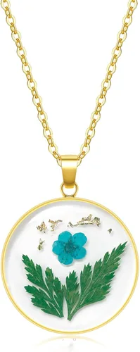 Vista 14 de Collares de flores de nacimiento para mujer, collar de 1 a 12 meses, collar de flores prensadas hecho a mano, regalo único de vacaciones, dorado, 18