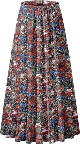 Vista 46 de NASHALYLY - Faldas largas de gasa, acampanadas, plisadas, con cintura alta y elástica para mujer Albaricoque Rosa Floral