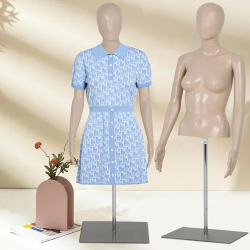 Vista 2 de Maniquí de costura femenino de 39 a 56 pulgadas, maniquí de medio cuerpo ajustable con base de metal, soporte de maniquí para ropa de exhibición