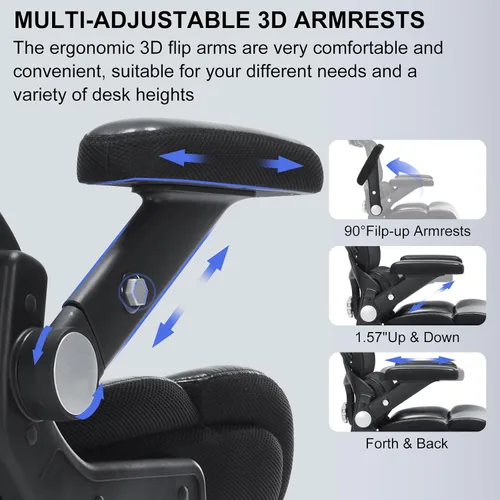 Vista 4 de Silla de oficina ergonómica resistente de 500 libras, silla de escritorio grande y alta con soporte lumbar ajustable, reposacabezas 3D, respaldo