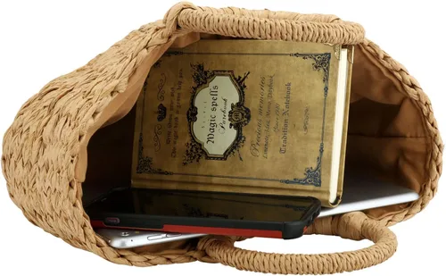 Vista 6 de Bolso de paja de las mujeres, tejido a mano de la rota del bolso de la manija del embrague del bolso retro de la playa