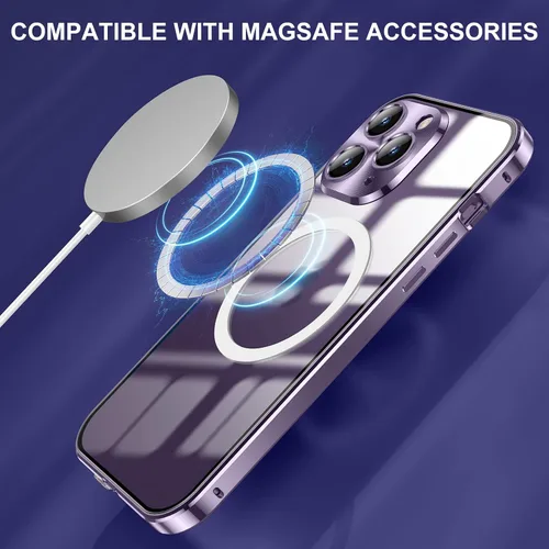 Vista 2 de Funda para iPhone 14 Pro Max, protección de doble cara de 360 grados compatible con Magsafe de absorción magnética, parachoques de metal frontal