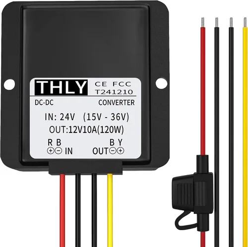 Vista 9 de Convertidor de 24 V a 12 V, convertidor descendente CC-CC, convertidor de voltaje de potencia de 5 A 60 W con fusible impermeable, transformador