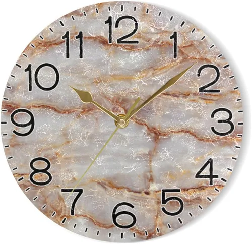 Vista 7 de ALAZA Reloj de pared de mármol marrón natural, funciona con pilas, sin tictac, silencioso, de cuarzo, analógico, rústico, rústico, reloj redondo