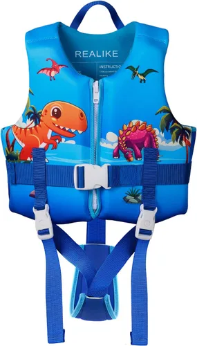 Vista 9 de REALIKE Kids Swim Vest for Toddler Adjustable Safety Strap Swimming Aids for Toddlers Children Float Swimsuit, Suitable for Age 2-10 Years/22-88lbs