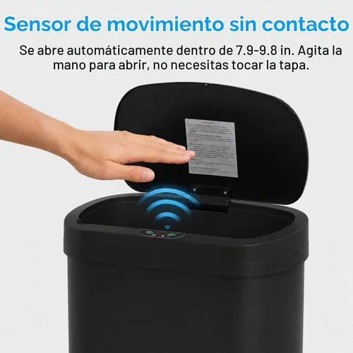 Vista 5 de Bote de basura sin contacto de 13 galones, negro, plástico PP Azul
