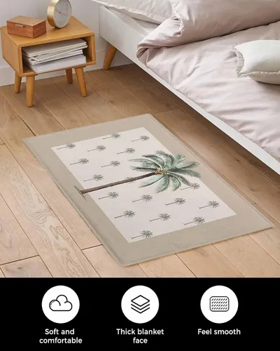 Vista 5 de Alfombra de baño antideslizante con diseño geométrico de palmeras tropicales de verano sobre fondo marrón, suave, peludo, largo, peludo, de 16 x 24