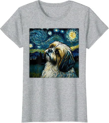 Vista 23 de Camiseta Surrealism Starry Night Shih Tzu Dog