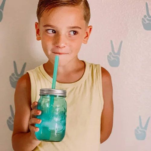 Vista 7 de Pajitas de silicona reutilizables, paquete múltiple, verde azulado/naranja