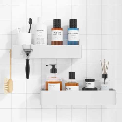 Vista 16 de Kitsure Organizador de ducha – Paquete de 2 organizadores de ducha adhesivos, estantes de metal inoxidables, organizadores de baño sin taladrar