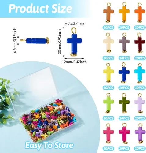 Vista 2 de Dijes de cruz para pulseras, colgantes de cruz de colores, dijes colgantes de cruz de religión para llavero de Pascua, manualidades, collares