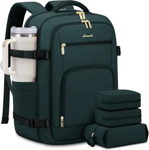 Vista 43 de LOVEVOOK Mochila de viaje para mujer y hombre, Beige, Mochilas de viaje