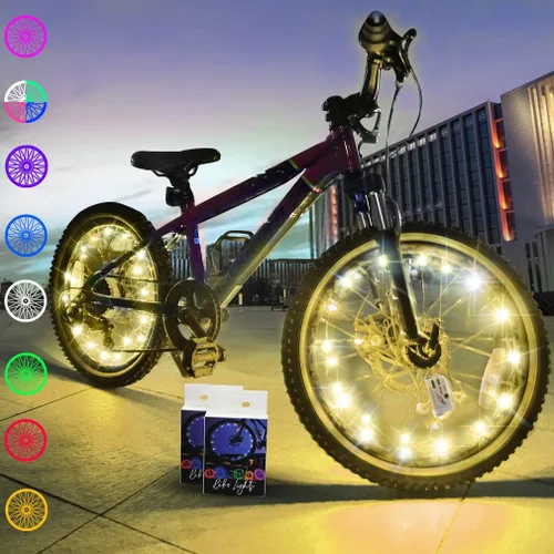 Vista 8 de TINANA Paquete de 2 luces LED para rueda de bicicleta, luces ultrabrillantes impermeables para radios de bicicleta, decoración de ciclismo