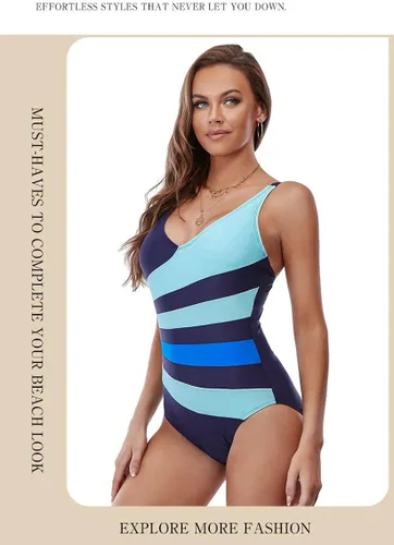 Vista 2 de CYee Traje de baño de una pieza para mujer, cuello en V, control de abdomen, traje de baño monokini