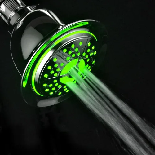 Vista 5 de PowerSpa - Cabezal de ducha LED cromado de 4 ajustes con tecnología de boquilla de presión turbo de chorro de aire; 7 colores de luces LED cambian