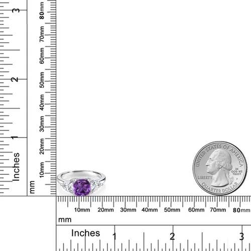 Vista 39 de 925 Sterling Silver Gemstone Birthstone and White Moissanite 3-Stone Engagement Ring for Women 7MM Cushion and 5MM Trillion Accents Three Stone