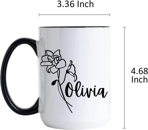 Vista 3 de HELLO ACCESORIES Personalized Coffe Mug Initial Coffee Mug Ceremic Cup Personalized Gift Birth Flower Mug Tea Cup Customized Coffee Cup