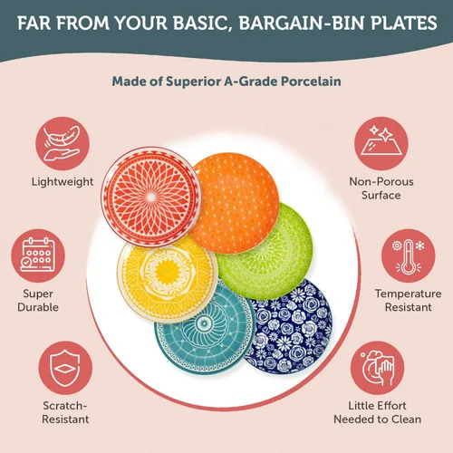 Vista 5 de Annovero - Platos de Postre - Plato Pequeño de 6 Pulgadas para Aperitivo, Pastel, Snack, Tarta, Cóctel - Apto para Microondas - Mini Platillo