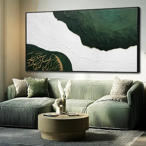 Vista 19 de Arte de pared blanco texturizado, arte abstracto gris, imágenes modernas enmarcadas grandes, pintura al óleo de paisaje ondulado, 24 x 48 pulgadas