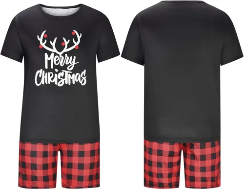 Vista 3 de Ruisya Pijamas de Navidad familiares a juego, conjuntos de manga corta a juego, pijamas familiares 2023, pijamas de Navidad para las fiestas