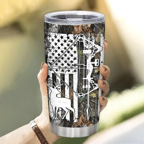 Vista 3 de Hyturtle Regalos de Caza Personalizados Para Hombres - Vaso Térmico de Caza de Ciervos con Camuflaje de 20 Oz para Café de Viaje de Acero Inoxidable