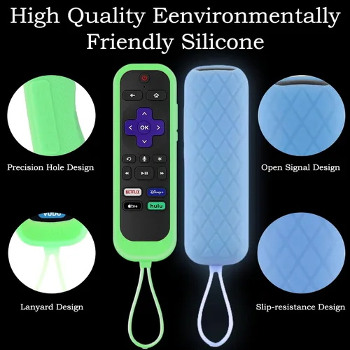 Vista 3 de Juego de 3 fundas para controles remotos Westinghouse Roku TV Onn Roku TCL Hisense Roku Funda protectora de silicona universal para Roku Remote
