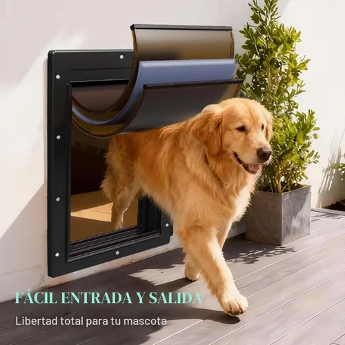 Vista 2 de Puerta grande para perros con 3 solapas para pared, mascotas de hasta 100 libras