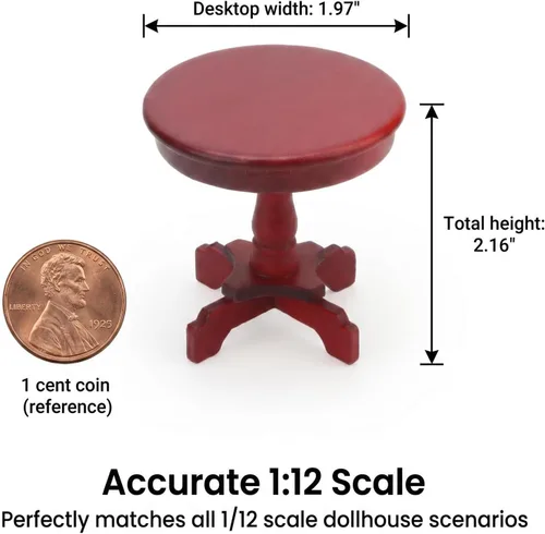 Vista 4 de Mesa auxiliar de casa de muñecas en miniatura, muebles de madera a escala 1:12, modelo de mesa de té lateral redonda para accesorios de casa