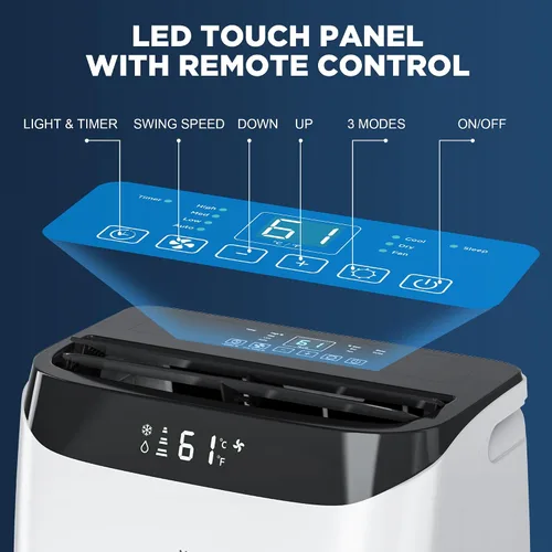 Vista 2 de Aire acondicionado portátil de 12,000 BTU que enfría hasta 500 pies cuadrados, unidad de CA portátil 3 en 1 de eficiencia energética con control